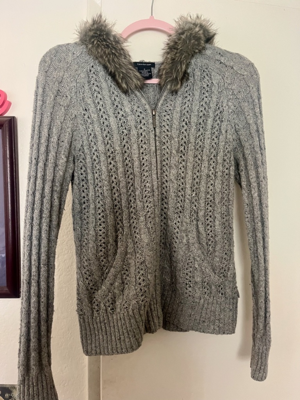 Calvin Klein Jeans Women’s Cable-Knit Sweater with Hood - Sz Medium
